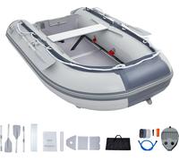 SucceBuy Bateau pneumatique gonflable , annexe sportive pour 4 personnes avec tableau arrière, capacité de charge 1000 lbs, plancher du bateau en bois marin, banc réglable en aluminium, radeau de pêch