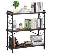 SucceBuy Bibliothèque en métal, bibliothèque à 3 étages de style industriel, étagère indépendante rustique vintage avec étagères ouvertes, pour le salon, la chambre et le bureau, cadre en acier, noir
