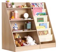 SucceBuy Bibliothèque pour enfants à 4 étages en bois, design en écharpe de portage à six couches, étagère de rangement pour livres et jouets de bébé, armoire d'organisation pour chambre d'enfant comm