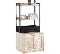 SucceBuy Boîte à litière, meuble caché avec 2 étagères et 2 paniers, armoire à litière pour l'intérieur, adaptée aux litières pour chats, 59,9 x 40,1 x 127 cm, naturel