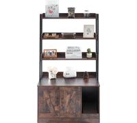SucceBuy Boîte à litière, meuble caché avec 3 étagères, boîtier en bois pour l'intérieur, grande armoire pour litière, 85,1 x 49,9 x 148,9 cm, convient à la plupart des toilettes, brun foncé