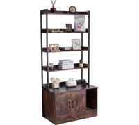 SucceBuy Boîte à litière, meuble caché avec 4 étagères, grande maison de chat pour l'intérieur, armoire en bois adaptée à la plupart des litières, 85,1 x 49,9 x 183,9 cm, brun foncé