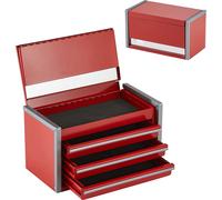 SucceBuy Boîte à outils en métal, 21,8 cm, portable, avec 3 tiroirs, intérieur EVA, pour outils et accessoires, résistante, rouge