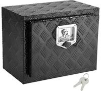 SucceBuy Boîte à outils sous le plancher du camion, 18" x 12" x 14" Boîte à outils en aluminium haute performance avec plaque en diamant, serrure et clé, rangement de remorque étanche avec verrouillag