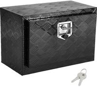 SucceBuy Boîte à outils sous le plancher du camion, 61 x 35,6 x 40,6 cm, boîte à outils robuste en aluminium avec plaque en diamant, serrure et clé, rangement étanche avec verrouillage par poignée en