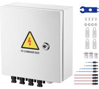 SucceBuy Boîte de combinaison PV, boîte de combinaison solaire à 4 branches, fusible de 15 A, disjoncteur de 63 A, paratonnerre, connexion solaire, boîtier en acier, IP65
