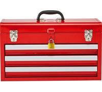 SucceBuy Caisse à outils en métal, 52,1 cm, portable, avec 3 tiroirs, intérieur en EVA, verrouillage et revêtement par poudre, pour outils et accessoires, rouge