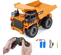 SucceBuy Camion à benne basculante RC, véhicule de chantier à 9 canaux à l'échelle 1:18 avec cabine métallique et lumière, 2 batteries rechargeables, jouet RC idéal pour les enfants à partir de 8 ans