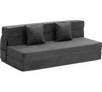 SucceBuy Canapé pliant, lit convertible 3 en 1, mousse à mémoire de forme haute densité 25D, housse lavable, 2 coussins, futon, gris foncé (Queen)