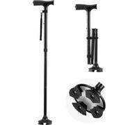 SucceBuy Canne de marche pliante pour seniors, réglable en hauteur en 8 positions, pied pivotant à 4 branches, aide à la mobilité légère en aluminium, capacité de charge 113 kg, noire