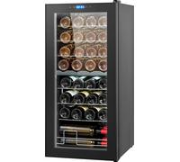 SucceBuy Cave à vin pour 32 bouteilles, armoire à vin à deux zones et deux températures, réfrigérateur autonome avec commande numérique, porte en verre trempé avec protection UV.
