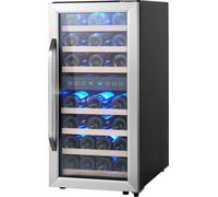 SucceBuy Cave à vin pour 33 bouteilles, armoire à vin à deux zones et deux températures, réfrigérateur autonome à froid ventilé avec commande numérique, porte en verre trempé avec protection UV.