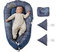 SucceBuy Chaise longue pour bébé, coussin de couchage doux en coton pour jeunes enfants avec appui-tête et housse double face, siège portable au sol et lit d'appoint pour nouveau-né, sac de transport