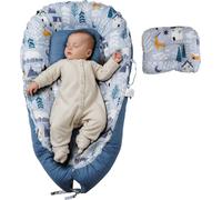 SucceBuy Chaise longue pour bébé, coussin pour nourrisson, 100 % coton, nid douillet pour nouveau-né avec appui-tête et 2 housses, portable à la maison ou en voyage