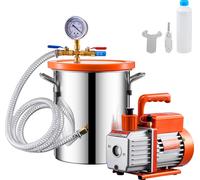 SucceBuy Chambre à vide de 3 gallons et kit de pompage de 3,5 CFM, pompe à vide à un étage, résine de dégazage et époxydes de silicone, tuyau de 4,92 pieds