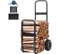 SucceBuy Chariot à bois de chauffage, capacité de charge de 250 lbs, chariot de transport robuste en acier avec roues en PU et toile imperméable, étagère à bois pour l'intérieur et l'extérieur, suppor
