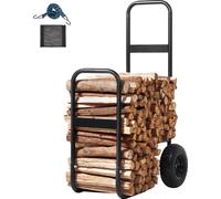 SucceBuy Chariot à bois en acier 250 lbs, intérieur/extérieur, roues pneumatiques, chariot à bois, transport de cheminée/fosse, noir