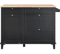 SucceBuy Chariot de cuisine îlot, 50" bois Top Bar petit déjeuner avec Tilt-Out Trash Cabinet pour 10 gallons de stockage, table de salle à manger de ferme avec Drop Leaf, bar à serviettes, tiroir, no