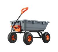 SucceBuy Chariot de jardin Chariot à benne basculante en poly durable avec structure en acier à assemblage simple Wagon à benne polyvalente avec poignée double fonction 600lbs