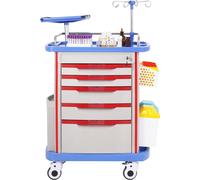 SucceBuy Chariot de laboratoire 5 étages, chariot médical mobile avec 5 tiroirs, 4 roues silencieuses, matériau PP, 2 poubelles, pour laboratoire, clinique, hôpital, salon, bleu