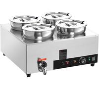SucceBuy Chauffe-soupe électrique de, 4 x 6,55 QT casseroles en acier inoxydable, 1500 W, température réglable de 30 à 80 °C, protection contre les brûlures à sec, pour buffet de restaurant