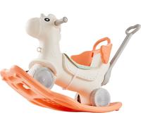 SucceBuy Cheval à bascule 4 en 1 pour jeunes enfants de 1 à 3 ans, Balance Board amovible, poignée de poussée, 4 roues faciles à manier, capacité de charge de 36 kg, son, jouet rouge à enfourcher pour
