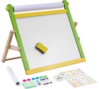 SucceBuy Chevalet de table pour enfants, tableau blanc magnétique double face en bois 3 en 1, tableau à craies, rouleau de papier, planche à dessin pliable et portable, accessoires de peinture, garçon