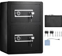 SucceBuy Coffre-fort à double porte, 3,5 pieds cubes, noir, avec serrure à clé et protection par mot de passe, lumière LED, tableau des clés, poche ignifuge, séparateurs réglables pour argent, documen