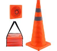SucceBuy Cônes de sécurité, pack de 4 cônes de circulation pliables de 28 pouces, cônes de chantier avec collerette réfléchissante, base large et sac de rangement pour le contrôle routier, la formatio