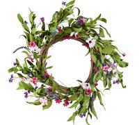 SucceBuy Couronne décorative artificielle, 55,9 cm, rose/vert, décorée de gypsophile, de pâquerettes, de bourgeons, beauté pour toutes les saisons