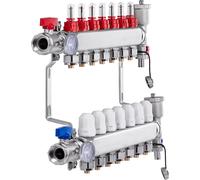 SucceBuy Distributeur de chaleur à 7 bras, tube PEX 1/2", acier inoxydable pour chauffage au sol, kit avec adaptateurs 1/2" inclus