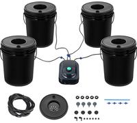 SucceBuy DWC Système de culture hydroponique, Configuration hydroponique avancée, 5 gallons, 4 seaux, Système DWC avec pompe à air, pierres et indicateur de niveau d'eau pour légumes-feuilles
