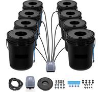 SucceBuy DWC Système de culture hydroponique, Configuration hydroponique avancée, 5 gallons 8 seaux, Système DWC avec pompe à air, pierres et indicateur de niveau d'eau pour légumes à feuilles