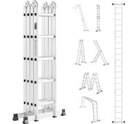 SucceBuy Echelle pliante 7 en 1, 5 marches, portée 6,8 m, métal pour la maison et l'extérieur