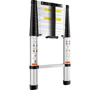 SucceBuy Échelle télescopique en aluminium de 12,5 pieds de long, rétraction à un seul bouton, capacité de charge de 375 livres, pieds antidérapants, échelle télescopique pliable portable pour la mais