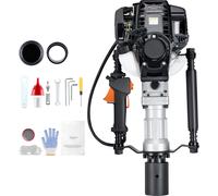 SucceBuy Enfonce-poteaux en T de 37,77 cm3 à essence, Enfonce-poteaux pour clôture avec moteur 4 temps, Avec 2 têtes d'enfoncement de poteaux (55/70 mm), Enfonce-poteaux portable de 1000 W pour les fe