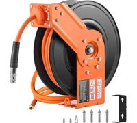SucceBuy Enrouleur de tuyau d'air rétractable, 3/8 pouce x 50 pieds, 300 PSI, retour automatique avec câble d'alimentation de 5 pieds, montage au plafond/mur, résistant, support pivotant à 180