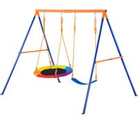 SucceBuy Ensemble de balançoires à cadre A, capacité de charge de 200 kg, 1 balançoire à assiette et 1 balançoire à ceinture, métal robuste, corde réglable, balançoires d'extérieur pour enfants