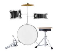 SucceBuy Ensemble de batterie pour enfants 3 pièces 14 pouces pour débutants avec tabouret réglable, pédale de cymbale et deux paires de baguettes pour enfant Noir/Bleu Blue