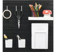 SucceBuy Ensemble de tableaux à fiches en plastique 11" x 11", 4 panneaux, organisateur mural avec accessoires, pour garage, cuisine, bureau, noir