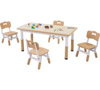 SucceBuy Ensemble table et 4 chaises pour enfants, table et chaises pour jeunes enfants réglables en hauteur avec bureau graffiti, table multi-activités pour l'art, l'artisanat, la lecture, l'apprenti