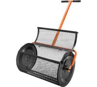 SucceBuy Épandeur à compost noir large de 24", poignée réglable 24,4-25,6". Panier en acier tressé revêtu de poudre. Rouleau à tourbe pour gazon et jardin avec verrous latéraux