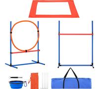 SucceBuy Équipement d'entraînement à l'agilité pour chiens, set de 4 pièces avec haies hautes réglables, 6 barres de tissage, cerceaux de saut, boîte de repos carrée, sifflet, bol pliable