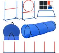 SucceBuy Équipement d'entraînement à l'agility pour chiens, set de 5 pièces avec haies hautes réglables, 6 barres de tissage, tunnel, cerceau de saut, boîte de pause, sifflet, bol pliable