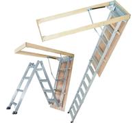 SucceBuy Escabeau de grenier pliable, capacité de charge de 350 lb, 22,5" x 63", rallonge en aluminium, convient aux hauteurs de plafond de 9,5'-12', léger et portable, polyvalent, argenté