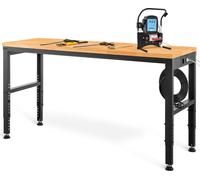 SucceBuy Établi réglable en hauteur 122cm L x 61cm P x 97cm H Table de garage 900KG Capacité de charge Prises de courant Plateau en bois dur Cadre métallique Patins de pieds Bureau Maison