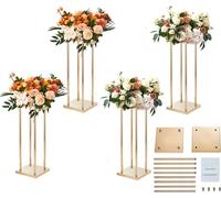 SucceBuy Étagère à fleurs 4 pièces en colonnes métalliques dorées pour mariages, hauteur 60 cm, avec stratifié métallique, vases géométriques comme centre de table, étagère à fleurs cylindrique pour é