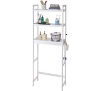 SucceBuy Étagère de rangement au-dessus des toilettes, organisateur de salle de bain réglable à 3 niveaux en bambou avec 3 crochets, économiseur d'espace autonome pour le linge et la salle de bain, s'