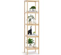 SucceBuy Étagère de salle de bain sur pied à 5 niveaux, étagère étroite, organisateur d'étagères de stockage, support autonome pour plantes, étagère multifonctionnelle en bambou pour salle de bain, cu