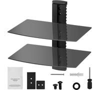 SucceBuy Etagère flottante en verre à 2 niveaux, supporte jusqu'à 8,2 kg, support mural pour téléviseur, Entertainment-Center pour DVD, PS4, boîtiers de câbles, consoles de jeux, Sky Box, noir